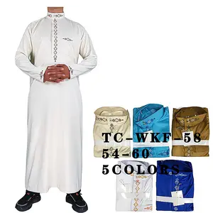 Hot Selling Arab Dubai Qatar Men Thobe Muslim Robe Islamique Modele Qatar Pour Homme