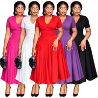 Robes d'été décontractées tendance pour femmes, taille XL-5XL, élégantes, col en V, coupe trapèze, manches courtes, robes longues pour dîner et soirée