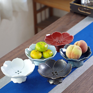 Plat à fruits en céramique, forme de fleur, noir et or, décoration pour la maison, salon, hôtel, plateau de service pour en-cas - Product Image 2