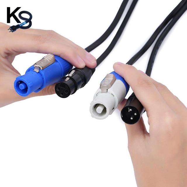 2in1 Powercon DMX XLR Combo Cable, Efficient Power 1m 20AWG Black PVC 300V OFC Copper for Stage Lighting Par Light