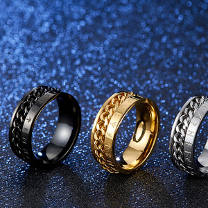 <span class=keywords><strong>Bague</strong></span> rotative en acier inoxydable plaqué or 18 carats avec motif rune viking et chaîne cubaine, bijou tendance pour homme - Product Image 4