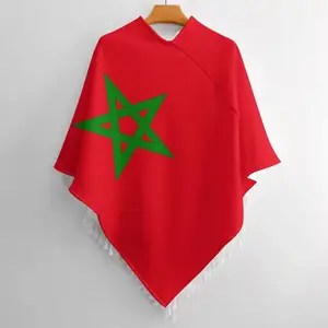 Marokko Flaggen Quaste Poncho Schal Cape Wraps für Frauen Fußball Fan Flagge Farbe Souvenir Jubel Requisiten