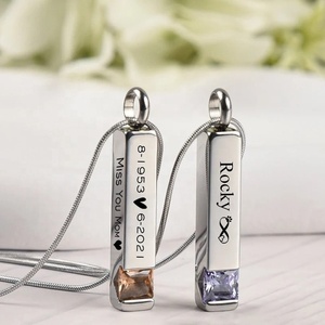 Kişiselleştirilmiş Külleri İçin Urn Kolyeler Paslanmaz Çelik Çubuk Kremasyon Kolyesi Anıtı Külleri Kristal Doğum Taşı Külleri İçin Kolye - Product Image 1