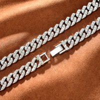 Collier chaîne maille cubaine Miami en alliage de zinc, entièrement serti de strass argentés, bijoux hip-hop pour hommes, femmes, rappeurs, fêtes et scènes
