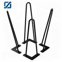 Pieds de table en forme d'épingle, 3 tiges, en acier thermolaqué noir mat, en forme de L, 6 trous pré-percés, 15-50 cm, 72 cm, personnalisables OEM pour salon