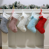 Chaussette de Noël en peluche 5 couleurs avec bordure en toile vierge, idéale pour la décoration, vente en gros, offre spéciale usine