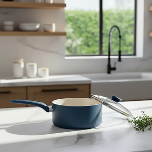 Modern <b>Ceramic</b> Marble Coated Pot <b>Pan</b> Glass Lids Bakelite Handles Non-Stick Aluminum Cookware Set Induction Compatible Dishwasher - Product Image 6