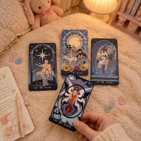 Cartes de tarot personnalisées, boîte rigide avec couvercle et fond |   Jeu de cartes en papier noir estampé à l'or pour jeux d'intérieur et fêtes
