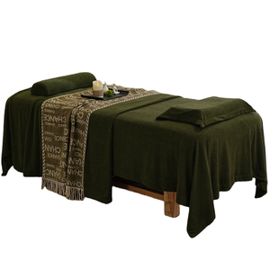 Ensemble de draps de table de massage respirants et hypoallergéniques en toute saison <span class=keywords><strong>polaire</strong></span> vert olive draps de lit résistants à la pilule - Product Image 1