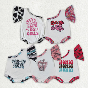 Nuevo pelele de verano para bebé niña recién nacida con estampado western y manga volante de un solo hombro - Product Image 1