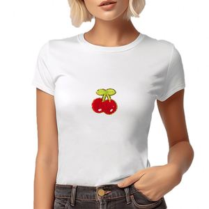 NOUVEAU Patch en chenille cerise à bords dorés brillants, thermocollant et adorable - Product Image 4