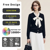 Elegante Strickjacke mit Kontrastfarben-Bandkragen für Damen, Langarm Kurzoberteil für Pendlerinnen