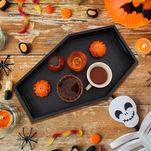 Caja de servicio artesanal con forma de ataúd para baño, Halloween negra de bandeja de servicio, bandeja de baño de ataúd de madera - Product Image 6