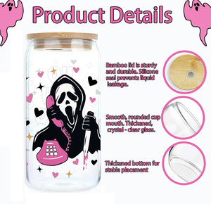 Tùy Chỉnh Lfgb 16Oz Cốc Thủy Tinh 12Oz Uống Cốc Cốc Thủy Tinh borosil Cốc Thăng Hoa Cốc Bia Có Thể Cốc Thủy Tinh Với Nắp Tre Và Rơm - Product Image 3