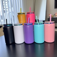 News16OZ 3D Gobelet En Acier Inoxydable Bocal En Verre Couvercle En Plastique Paille Libby Couleur Sublimation Tasse Café Bière Thé Retour École Tasses