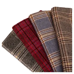 Wool Blended Knit Cashmere Plaid Wool Suit Fabric Knitted Jacquard Plaid Cashmere Fabric