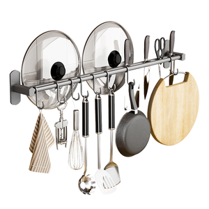 Multifunction Double Stainless Steel Wall-Mounted Glossy Modern Simplicity <b>Kitchen</b> Hanger Pot Rod <b>Rack</b> Towel Pan Spoon <b>Storage</b> - Product Image 1