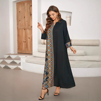 Robe longue ethnique ample et respirante en velours doré vintage pour femme, motif géométrique, col en V, ourlet évasé – Nouvelle collection à succès