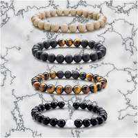 À la mode 8mm mat noir brun oeil de tigre pierre naturelle perle Bracelets Onyx Howlite boule forme blanc noir oeil de tigre perlé