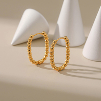 Pendientes de Aro Ovalados con Cuentas Chapados en Oro de 18K para Mujer - Aros Delicados Tipo Huggie, Joyería Minimalista Resistente al Deslustre para Uso Diario