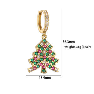 2024 moda gran oferta latón 18K chapado en oro joyería de mujer campana de Navidad árbol bolsa de regalo pendientes de gota de circón para regalo - Product Image 6