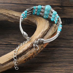 Usine <span class=keywords><strong>En</strong></span> <span class=keywords><strong>Gros</strong></span> Classique Rétro Bohème Tibétain Ethnique Main <span class=keywords><strong>Bijoux</strong></span> Perlé Turquoise Bracelet à Vendre - Product Image 4