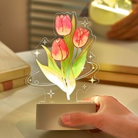 Lampe de table alimentée par USB Rose Tulipe Fleur LED Veilleuse 3D Acrylique Lampe de bureau
