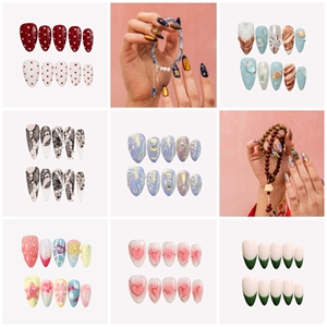 <span class=keywords><strong>Uñas</strong></span> Postizas Acrílicas Suaves <span class=keywords><strong>con</strong></span> Punta Francesa, <span class=keywords><strong>Glitter</strong></span> Rosa y Blanco, Perlas Doradas, Forma Almendrada, Calidad de Salón, Personalizables - Product Image 3