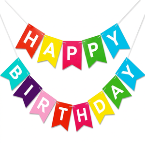 Petites décorations de fête en papier écologiques ajustables à suspendre, motif vague Joyeux Anniversaire, dorées - Product Image 1