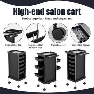 Chariot de salon professionnel en plastique, facile à déplacer, design moderne, pour barbier et coiffeur, noir - Product Image 4