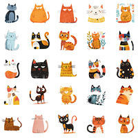 Autocollants découpés à la forme de chat mignon de dessin animé, autocollants en vinyle imperméables, pack d'autocollants Kawaii pour animaux de compagnie, pour ordinateur portable, bouteille d'eau, coque de téléphone, décoration