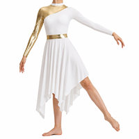 Robe de danse liturgique pour femmes à manches longues, avec empiècements métalliques et ourlet irrégulier, couleurs unies, pour le personnel du chœur d'église et des équipes de louange