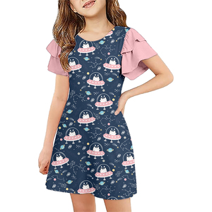 Milk Silk Girls Ruffle Short Sleeve <b>Dress</b>,Custom Print Kids Casual A Line <b>Dress</b> - Product Image 3