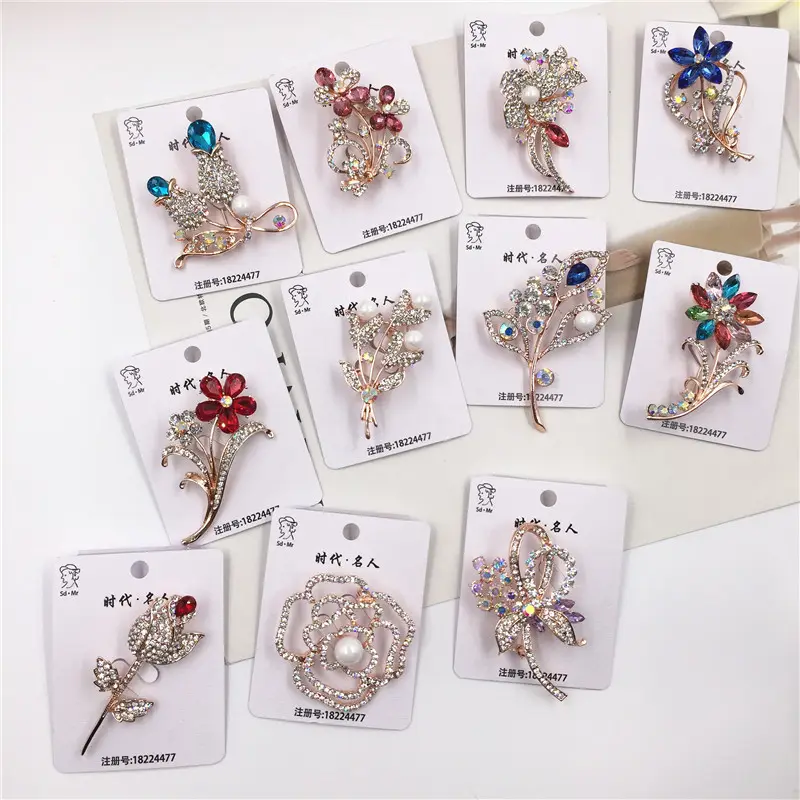 PUSHI 2022 new arrivals 12 piece Each pack ladies brooch accessories suit flower rhinestone brooch mix