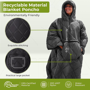 Couverture en polyester simple à capuche pour adulte, portable, chaude, coupe-vent, imperméable, <span class=keywords><strong>poncho</strong></span> pour le camping par temps froid - Product Image 3