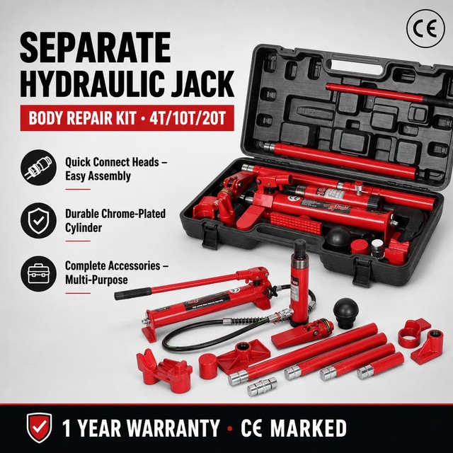 10 Ton Hydraulic Ram Kit Porta Power Jack Push Pull Set for Auto Body Shop