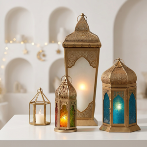 Latest Hot Selling Ramadan Home Decoration Gold Colorful Classic Moroccan <b>Candle</b> <b>Lantern</b> - Product Image 1