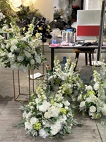 Boule de fleurs colorée de luxe blanche, décoration de mariage, rose artificielle rose et blanche, fleur de gypsophile, centre de table décoratif