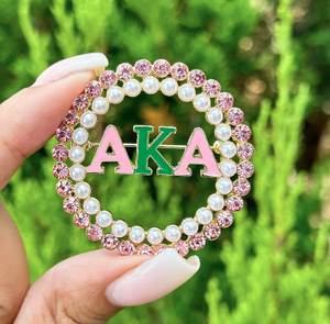 Broche de Sororidad Griega con Pedrería AKA, Esmalte Duro, Pin de Solapa <span class=keywords><strong>para</strong></span> Presidente de Capítulo, Votación, Cristal Rosa y Verde, Pin de Hermanas Bonitas - Product Image 3