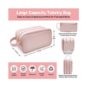 Custom Double Zip Kit PU Leather Men's Travel Toiletry <b>Make</b> up Organizer Bag - Product Image 2