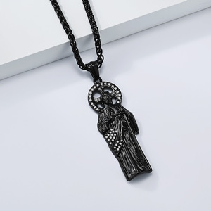 Saint Jude Diamond Pendant <b>Titanium</b> Steel Necklace Men's Religious Jewelry Hip Hop Style - Product Image 4