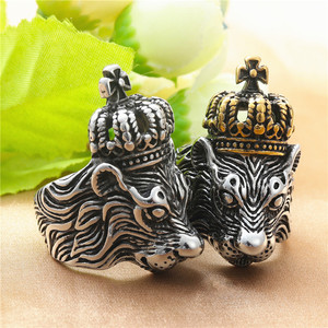 Lion <b>Head</b> Ring With Crown Men's Punk <b>Style</b> Retro Silver Tone Jewelry Gift - Product Image 4