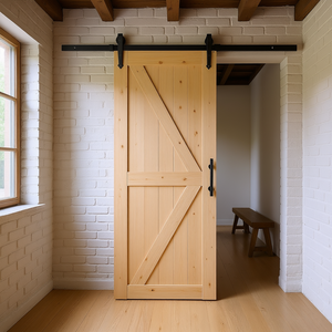 Kit de Herrajes para Puerta Corredera de Granero, 30 x 84 Pulgadas, Panel de Madera de Abeto, Estilo Rústico para Interiores, con Ruedas - Product Image 3