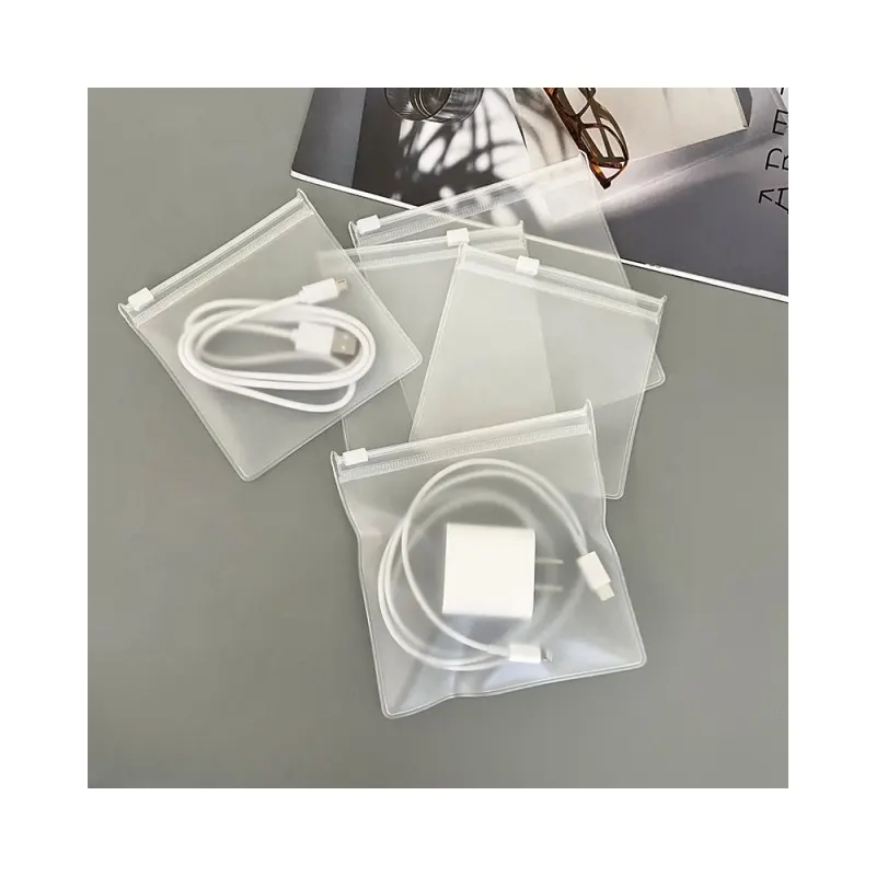 Custom Logo Plastic Zip lock Jewelry Pouch Transparent Frosted Gift Bags Small Zipper EVA Bag For Data line storage bag