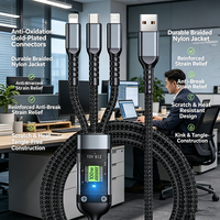 Câble de charge 3-en-1 100W avec lumière LED nocturne, connecteurs transparents anti-oxydation, nylon tressé