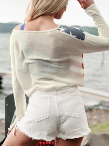 Produits les plus vendus personnalisés 2024 pull drapeau américain col rond chandails tricotés pour femmes - Product Image 3