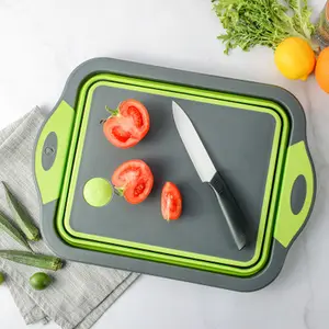 Collapsible Chopping Block Foldable Cutting Board Kitchen Silicone Cutting Board Fruit Washing Basket With Draining Plug
