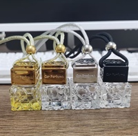 Flacon diffuseur de parfum pour voiture suspendu, en verre transparent, vide, carré, motif nid d'abeille, classique, avec bouchon en bois à vis, 10 ml