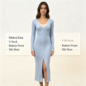 Aries Maxi: Abito in Maglia a Costine <span class=keywords><strong>Blu</strong></span> <span class=keywords><strong>con</strong></span> <span class=keywords><strong>Spacco</strong></span>, Manica Lunga, Personalizzabile OEM & ODM, Alta Qualità, per Donna - Vendita all'Ingrosso - Product Image 6