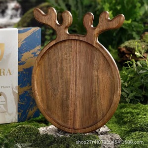 Stars Christmas Antler <b>Tray</b> Wooden Serving Plate With Handle For <b>Snacks</b> Fruits Desserts Party Use - Product Image 4